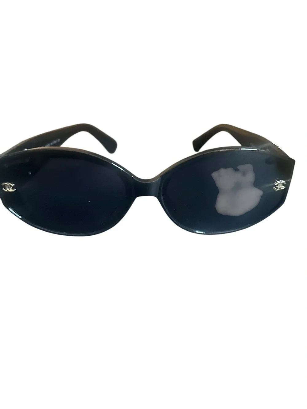 Black Oval Sunglasses with Logo Accent
